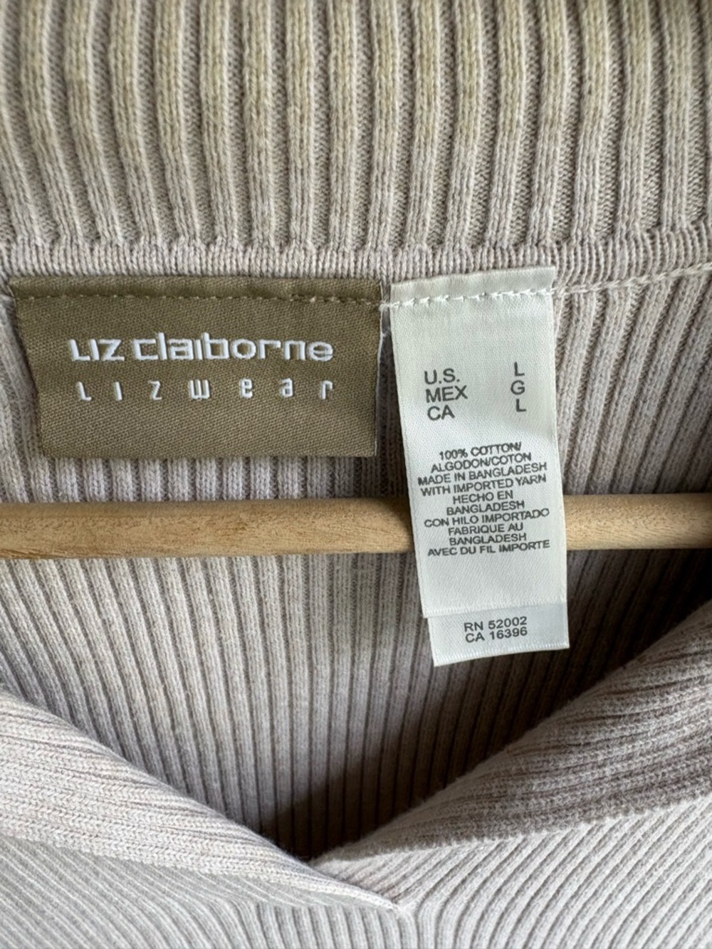 Liz Claiborne 100% Cotton Tan Knit Collared Tank | Size Large - Picture 2 of 4